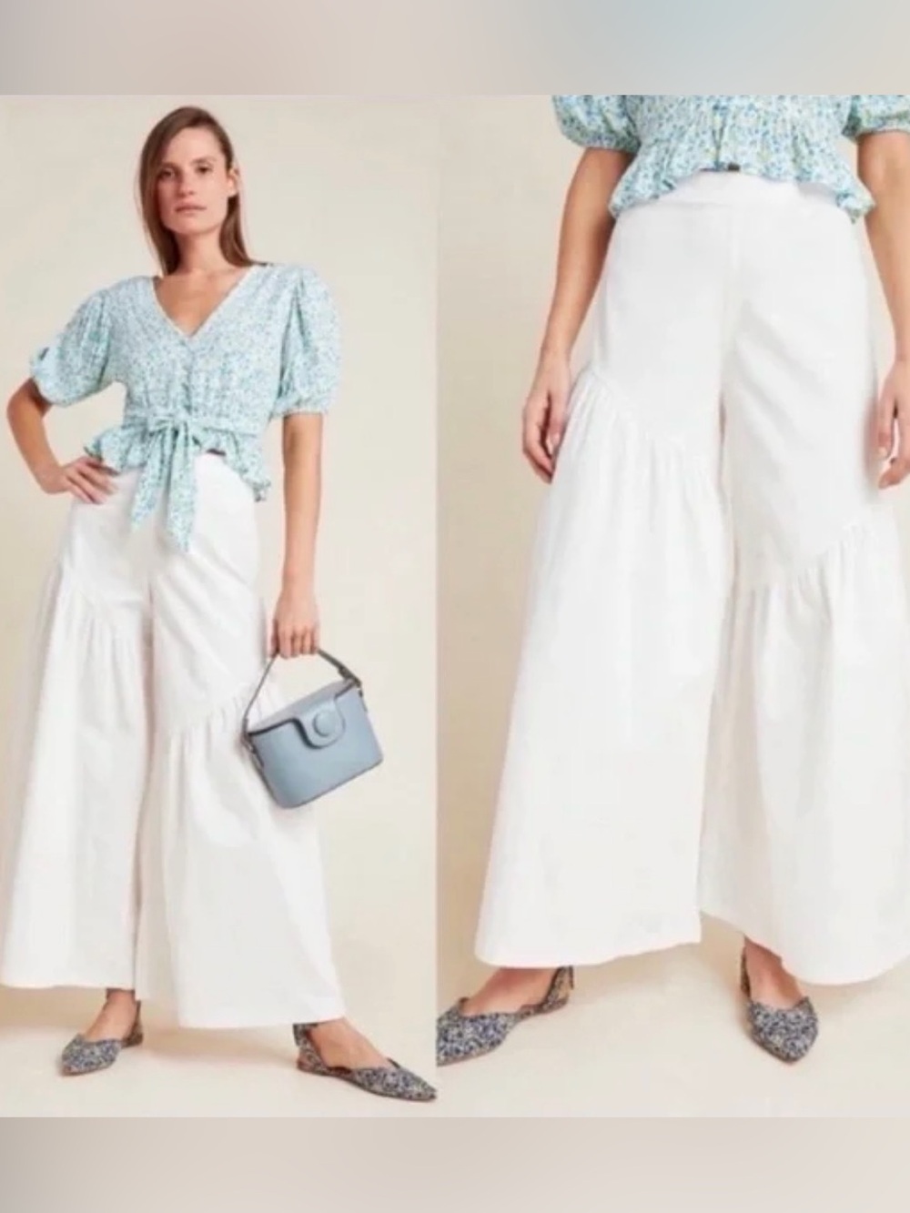 Anthropologie Corfu Wide-Leg Pants size 8 White Cotton